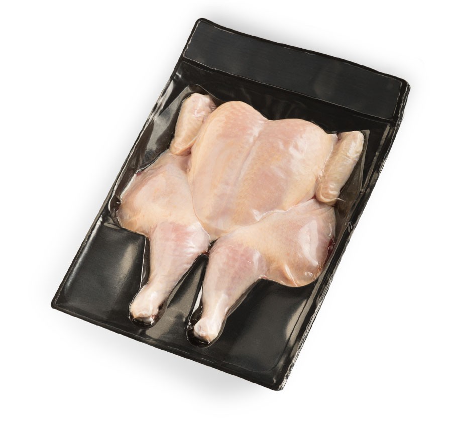 Vacuum-sealed flattened chicken